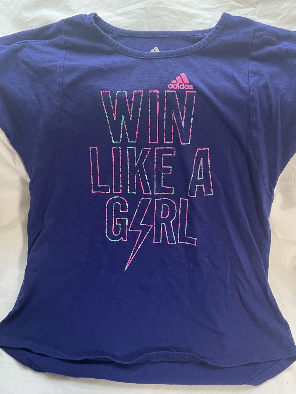 adidas purple Short Sleeve Tee with Pink Accent "Win Like A Girl" Graphic